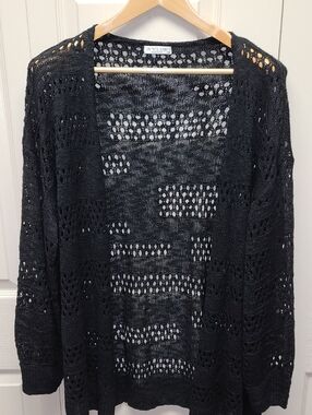 In'Voland Black Open-Knit open front Women's long sleeve Cardigan Sweater 16W